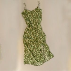 Nasty Gal Floral Green Satin Dress